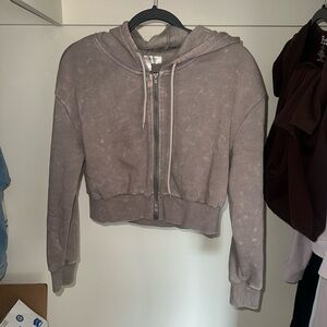 Cropped Washed Mauve Zip-Up Hoodie